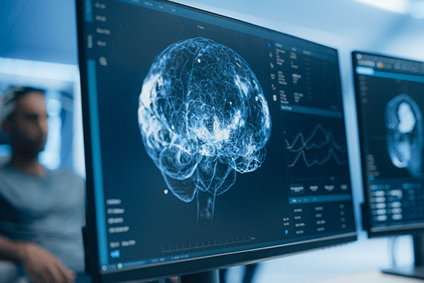 A person getting a brain map with feedback on a computer display