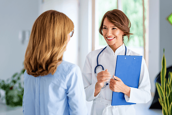 A depression patient speaking with their doctor